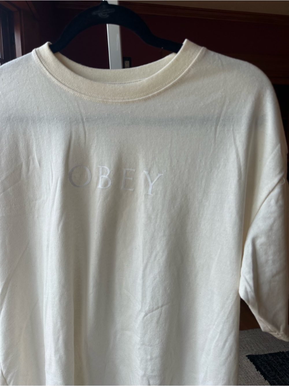 Obey Men's Cream Embroidered Logo Short Sleeve Tee